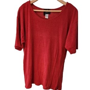 100% Raw Silk,‎ Large Vintage 90's Red Top Stone Bright Color